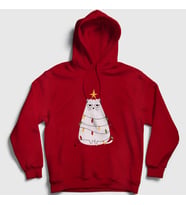 Presmono Unisex Kırmızı Huysuz Kedi Yılbaşı Kapüşonlu Sweatshirt 269888tt