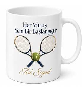 Tenis Severlere Şık Kupa Bardak Tenisçi Hediye Özel Tasarım Baskılı Porselen