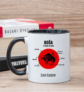 Kişiye Özel Boğa Burcuna Hediye Siyah Kupa Bardak