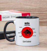 Kişiye Özel Boğa Burcuna Hediye Siyah Kupa Bardak