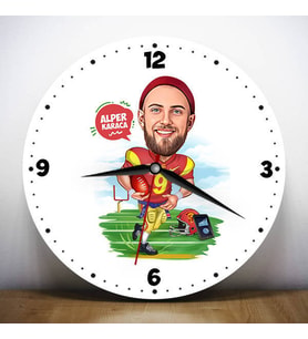 Amerikan Futbolcusu Erkeğe Hediye Kişiye Özel Karikatürlü Duvar Saati