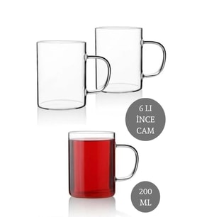 Mithra Life 6 lı Ateşe Dayanıklı Cam 200 ml Kupa Bardak MIT1015 (Şeffaf)