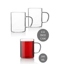 Mithra Life 6 lı Ateşe Dayanıklı Cam 200 ml Kupa Bardak MIT1015 (Şeffaf)