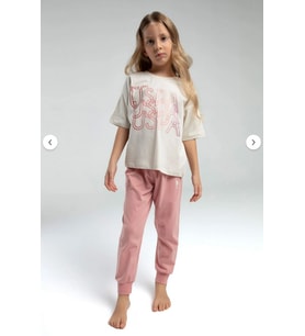 Kız Çocuk Krem Kısa Kol Pijama Takım 2063