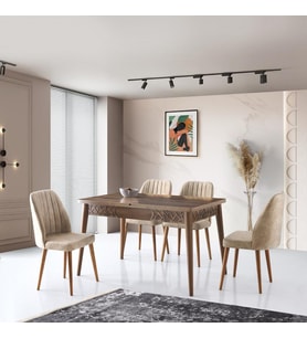 ARMİN MASA, EKOL SANDALYE, HALİÇ CEVİZ, 130x80