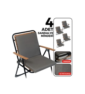 4’lü Arkalıklı Sandalye Minderi Yıkanabilir Fermuarlı Bağcıklı 40x40 Gri
