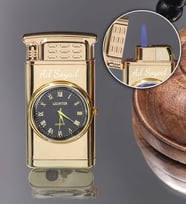 Kişiye Özel Işıklı Saatli Çakmak (Gold)