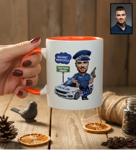 Kişiye Özel Kişiye Özel Karikatürlü Erkek Polis Kupa Bardak Polisler Günü Hediyesi