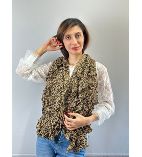 FIRFIRLI LEOPAR LASTİKLİ KADIN FULAR ŞAL 140X40 CM (Kahverengi)