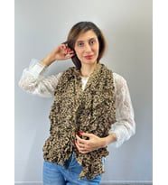 FIRFIRLI LEOPAR LASTİKLİ KADIN FULAR ŞAL 140X40 CM (Kahverengi)