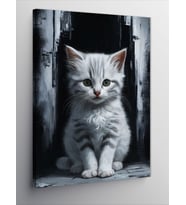 Kanvas Tablo Masum Beyaz Kedi