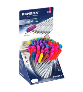 Pensan Tükenmez Kalem Triball 1.0 MM Bilye Uç Renkli 60 LI Stand 1003 (60'lı Paket)