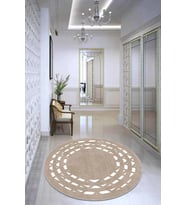 Bej Çerçeveli Kaymaz Tabanlı Yıkanabilir Yuvarlak Halı AR934 - 100 x 100 cm