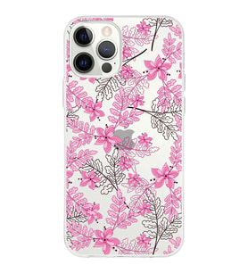 Apple iPhone 12 Pro Uyumlu Kapak Floral Pembe Tasarımlı Şeffaf Silikon Kılıf