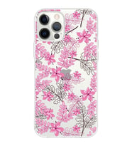 Apple iPhone 12 Pro Uyumlu Kapak Floral Pembe Tasarımlı Şeffaf Silikon Kılıf