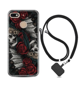 General Mobile GM8 Go GM9 GM20 Pro Plus Kılıf Boyun Askılı Silikon Skull Rose 1673