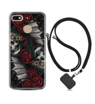 General Mobile GM8 Go GM9 GM20 Pro Plus Kılıf Boyun Askılı Silikon Skull Rose 1673