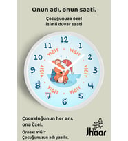 İsme Özel Sevimli Ayıcık Çocuk Odası Duvar Saati Orta Boy 30 cm Beyaz Camlı Sessiz