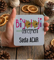 Kişiye Özel Biyoloji Öğretmeni Bardak Altlığı Öğretmenler Günü Hediyesi (Beyaz)