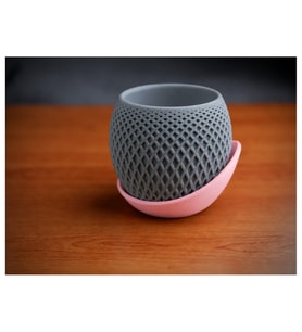 Alvera Küre Saksı – 3D Baskı Kafes Dokulu Iki Parçalı Dekoratif Saksı - Gri-Pembe