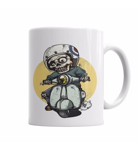 Motoqueiro Esqueleto Zombie Kupa Bardak Porselen