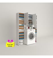Kenzlife çamaşır makinesi dolabı sinemmaksduble byz 180*126*30 banyo arkalıklı + tekli duvar rafı hediyeli (Karışık)
