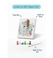Sevimli Peri Temalı Çocuk Boyama Tuvali – Şövalesiz Eğitici Boyama Seti 20x20 cm