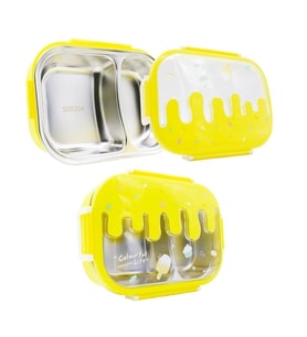 MUGGLE MS-34 304 PASLANMAZ ÇELİK TEK KATLI 2 BÖLMELİ BESLENME YEMEK KABI/KUTUSU