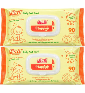 Fibril Islak Havlu Mendil 90 Yaprak Bebek Plastik Kapaklı (2 Li Set) 180 Yaprak