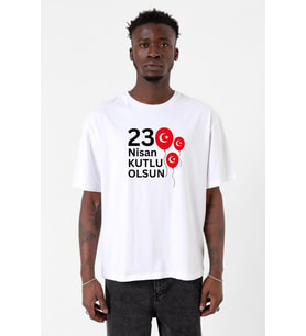 23 Nisan Balon Beyaz Erkek Oversize Tshirt