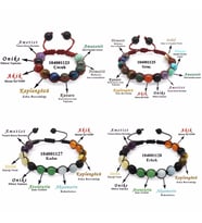 Makrome Örgülü Küre Kesim Multicolor Doğaltaş Kombinli Aile Başarı Bilekliği(4lü Set)