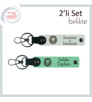 Stil Sahibi Erkekler İçin Aslan Temalı Deri Anahtarlık, Yazılabilir 2’li Set, Beyaz-Açık Yeşil