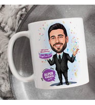 Kişiye Özel Yaş Günü Kutlayan Erkek Karikatürlü Bardak
