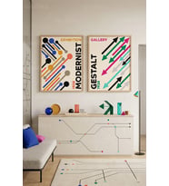 Geometrik Modern Sanat 2'li Ahşap Çerçeveli Tablo Seti