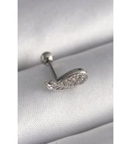316L Çelik Gümüş Renk Zirkon Taşlı Kanat Tragus Piercing 5886 - SSSSSS8806-4065