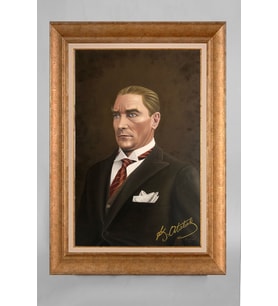 Altın Varaklı Çerçeveli Paspartulu Atatürk Tablo a778 (Gold)