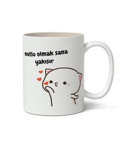 Mutlu Olmak Sana Yakışır Baskılı Kupa Bardak Baskılı Kahve Kupa Bardak