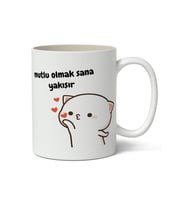 Mutlu Olmak Sana Yakışır Baskılı Kupa Bardak Baskılı Kahve Kupa Bardak
