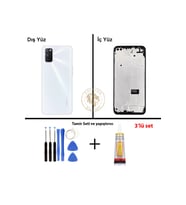 Oppo A72 Beyaz Uyumlu Lensli Orta Kasa + Yapıştırıcı ve Vida Seti Full Kasa Kapak Gövde Housing