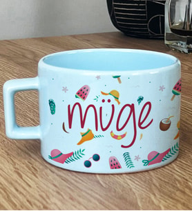 Kişiye Özel İsme Özel Hediye Pastel Fincan Yaz Temalı Desenli -2- (Mavi)