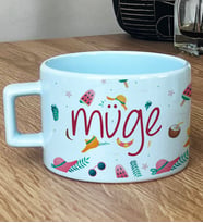 Kişiye Özel İsme Özel Hediye Pastel Fincan Yaz Temalı Desenli -2- (Mavi)