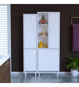Modilayn ALAÇATI İNCİ 90x160x32 3 Kapaklı 2 Sepetli Banyo Dolabı Kirli Çamaşır Dolabı Mutfak Dolabı