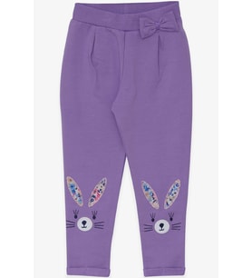 Breeze Kız Bebek Tayt Pantolon Tavşan Nakışlı 9 Ay-3 Yaş, Eflatun