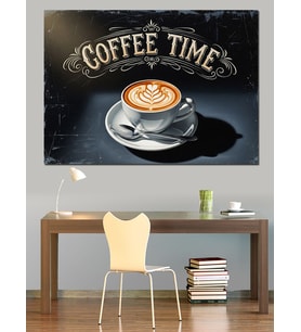 Coffee Time Yazılı Kahve Fincanı Dekoratif Kanvas - Mdf Ahşap Tablo