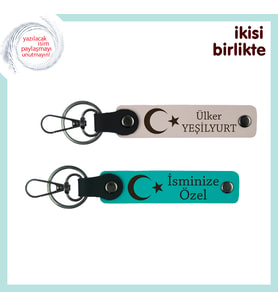Aşkına Vefa Kat, Ay Yıldızlı Sevgiliye Özel Kişiselleştirilebilir Anahtarlık Hediye, Pudra-Turkuaz (Çok Renkli)