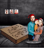 Kişiye Özel Aile Yılbaşı Karikatürlü Ahşap Biblo Kutulu  Model-1