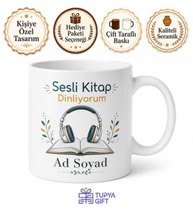 Sesli Kitap Dinliyorum Yazılı Kupa Bardak Kitap Severlere Özel Hediye