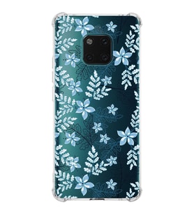 PrintiFy Huawei Mate 20 Pro Uyumlu Köşe Korumalı Floral Mavi Tasarımlı Şeffaf Silikon Kılıf