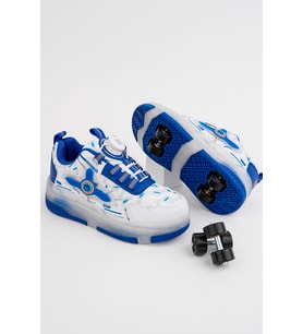 Çocuk Patenli 4 Tekerlekli Mavi Spor Işıklı Paten Ayakkabı - Tekerlekli Sneakers SeferiPaten