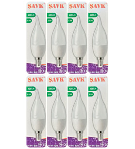 (8 Adet) Şavk 5,5W (37W) Beyaz Işık (6500K) E14 Duylu (İnce Duy) Led Kıvrık Ampul